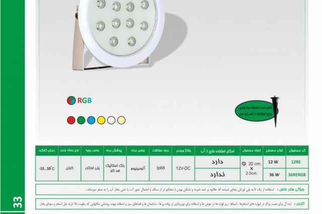 چراغ پايه دار ضد آب تك رنگ 12وات 12ولت Emax مدل 12REP